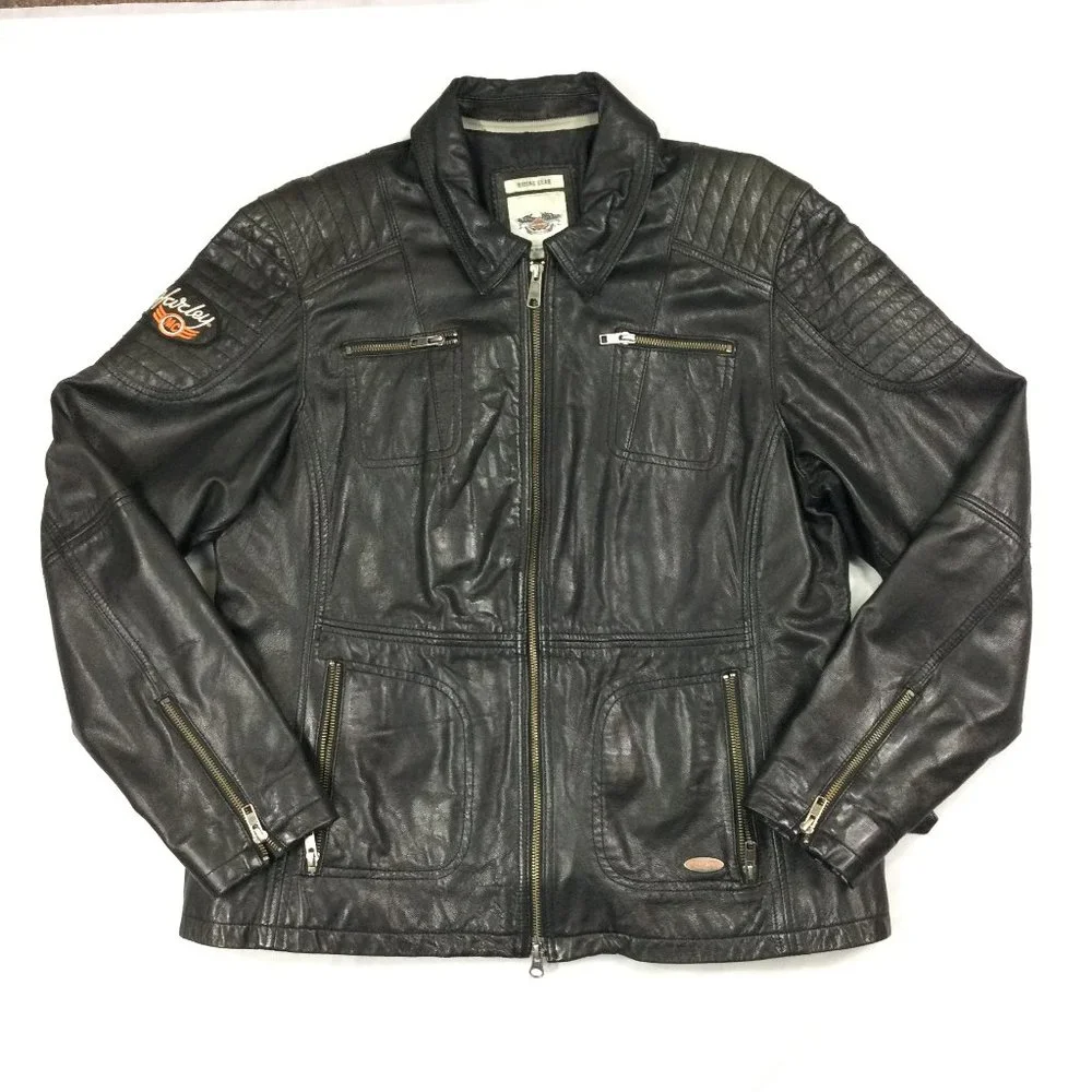 Harley Davidson Valley Motorcycle Jacket Black Leather Womens Size 1W 97166-13VW - Picture 1 of 12